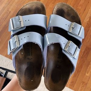Blue patent arizona Birkenstock sandals size 39